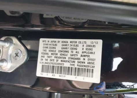 2014 Acura Tsx 2.4 from USA, damaged, VIN JH4CU2F62EC005925